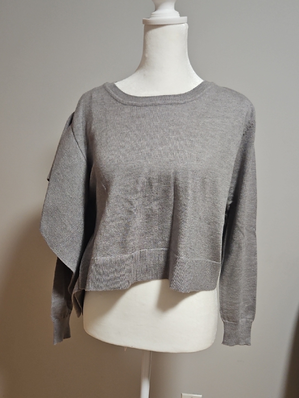 Zara Gray Asymmetric Cropped Sweater